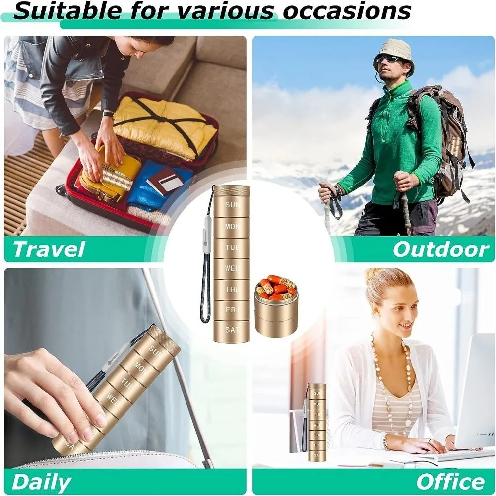 Portable Aluminium Travel Pill Organizer Moisture Proof 7 Day Pill Case Waterproof Daily Pill Box Travel