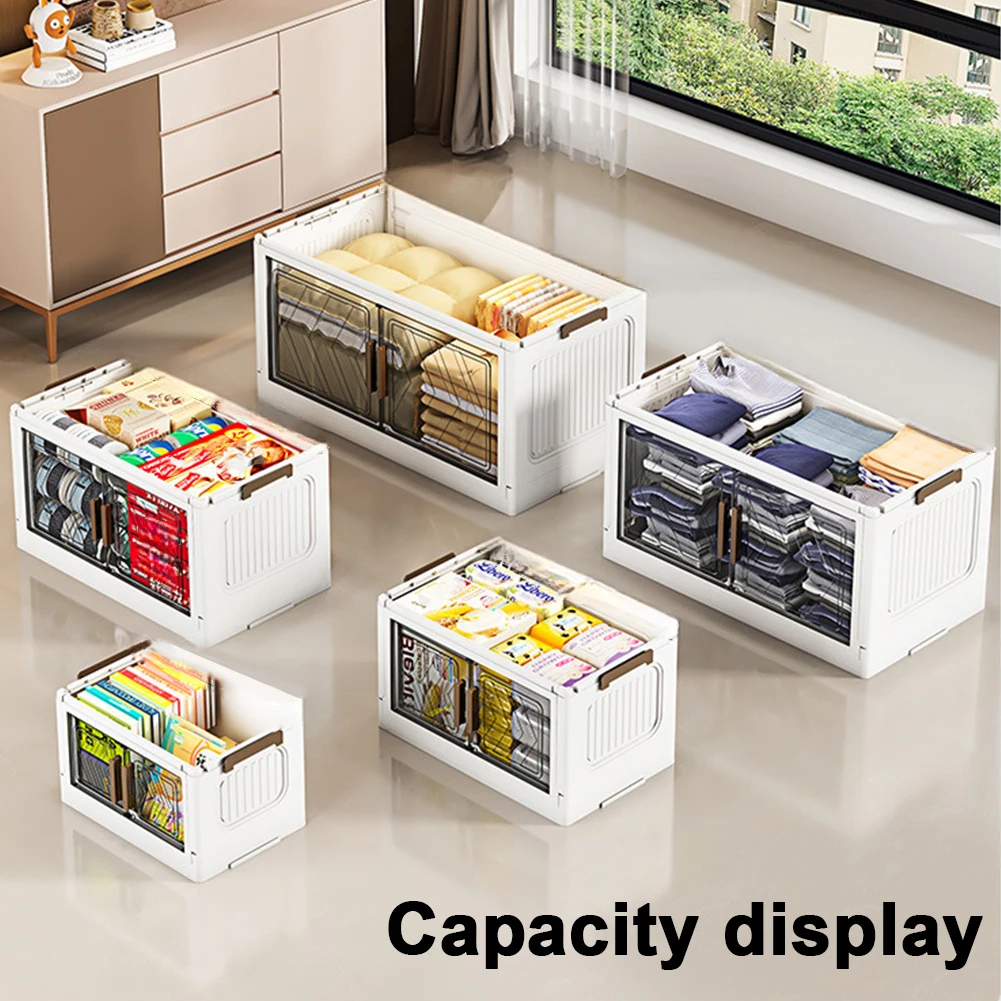 4 Tier Plastic Storage Containers with Doors & Wheels Foldable Organization Folding Storage Boxes for Living Room Bedroom Office 3