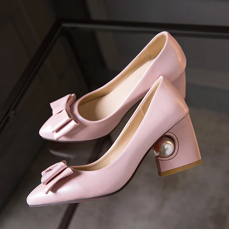 

Shoes 2024 High Heels Pointed Toe Brief Pumps Lace-Up Slip On Spring Latest Spikes Bow Casual Sweet Beige Gold Slip-On Leisure B