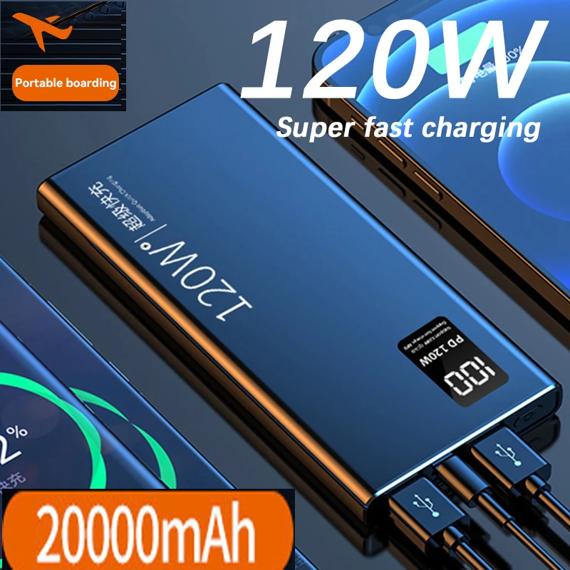 Powerbank Portatile Pd120W Ricarica Super Veloce 30000Mah Supporto Di Grande Capacità Tre Dispositivi Display Digitale Design Fashional
