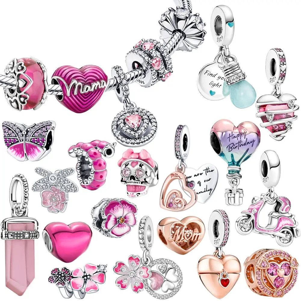 

New 100% 925 Sterling Silver Pink Couple romantic Charms Beads Fashion Jewelry Fit Original Pandora Bracelet Pendant Necklace