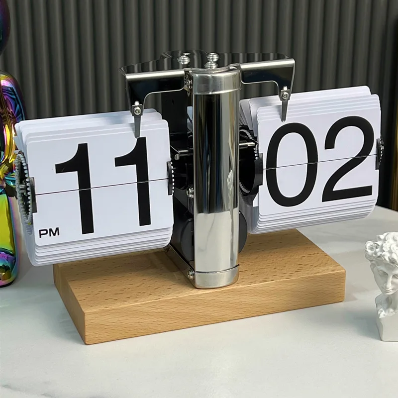 Retro Desk Clock 12h/24h Desktop Creative Flip Down Page Mechanical Automatic Home Decor