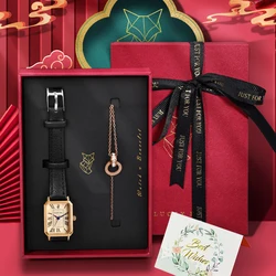Elegant Women's Quartz Watch and Bracelet Gift Set - Light Luxury Edition (Black)