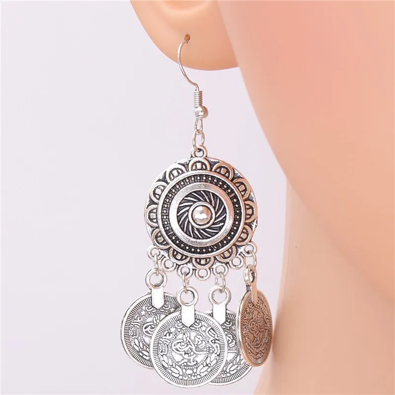 Drop Earrings 1Pair Palace Flowers Tassel Round Circle With Carved Coin Tassels Jewelry For Women E963