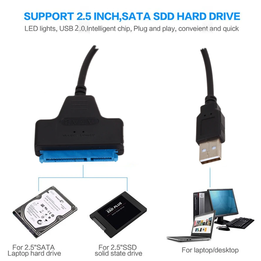 SATA to USB 3.0 / 2.0 Cable Adapter for 2.5 Inch External HDD SSD