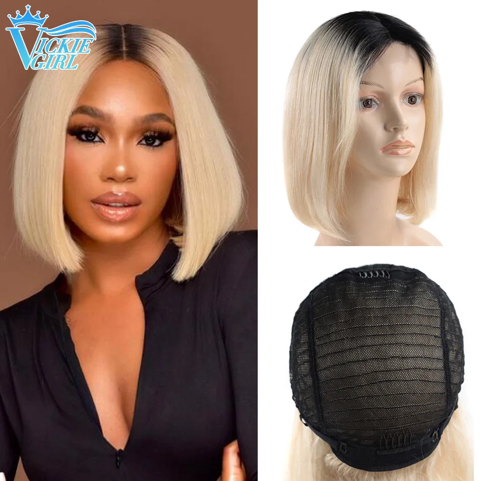 

2x4 Short Bob Lace Front Human Hair Wigs Brazilian Pre-Plucked Ombre Blonde Color Human Hair Straight 2x4 Lace Front wig