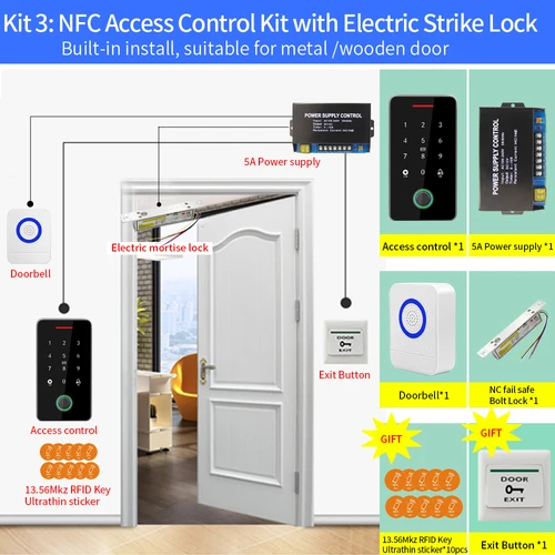 Asia Teco 야외 IP67 방수 RFID 13.56MHz 생체 지문 액세스 제어 키트, 전자 도어 오프너 + WIFI 게이트웨이 6