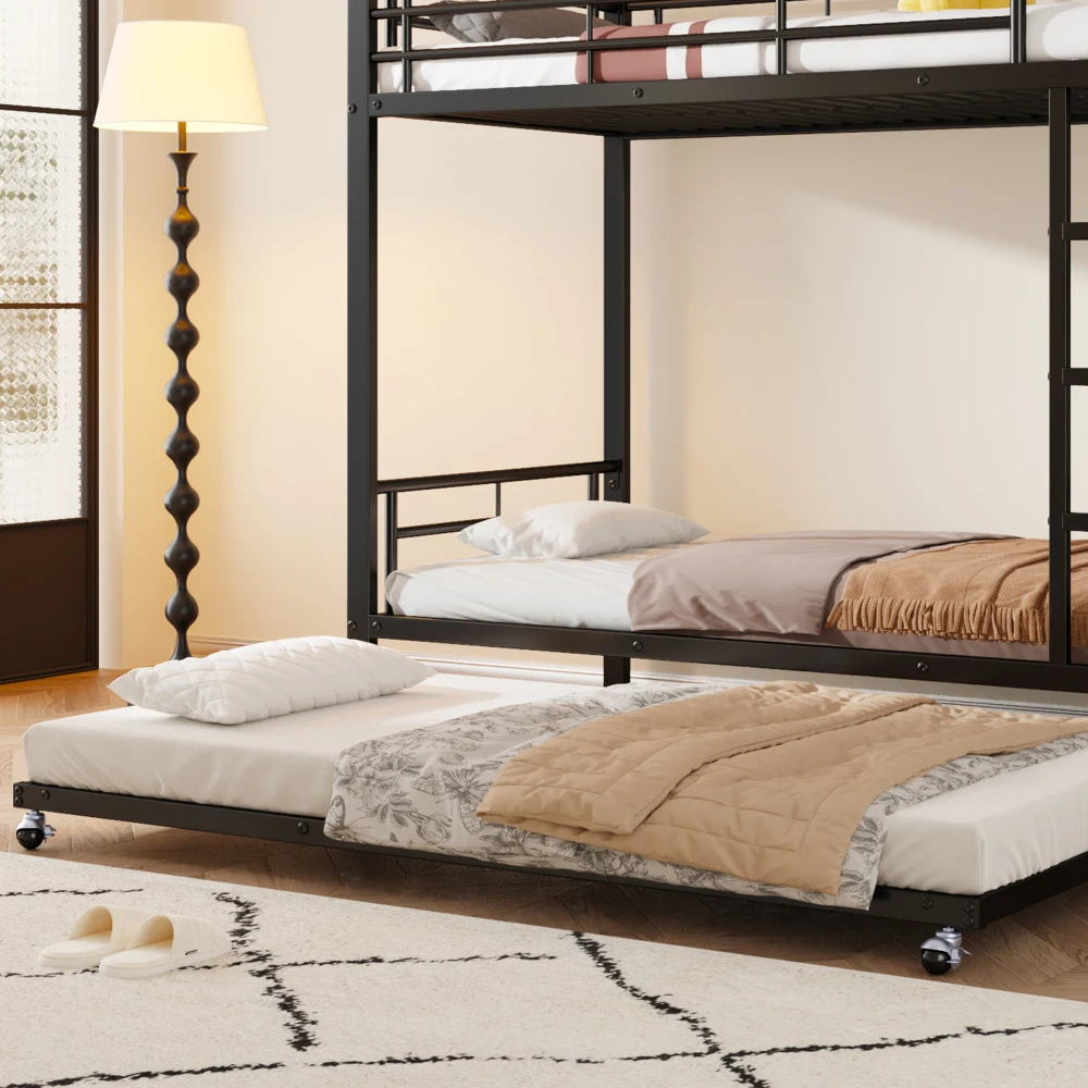 90x200cm&90x190cm Etagenbett aus Eisen, mit ausziehbarem Bett, vierseitige Gitter auf dem oberen Bett, Schwarz und Weiß, für Kinder und Jugendliche – Detail 21