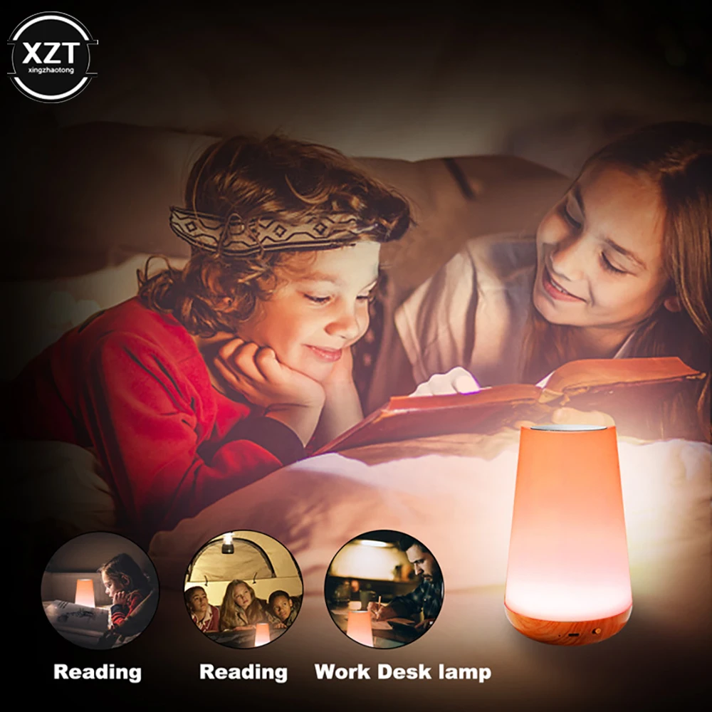 7 Color Changing Night Light RGB Remote Control Touch Dimmable Lamp Portable Table Bedside Lamps USB Rechargeable Night Lamp