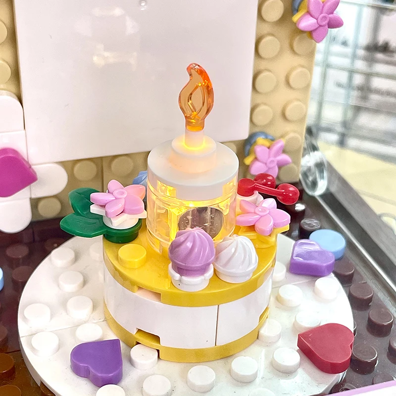 모크 크리에이티브 빌딩 블록 생일 케이크 촛불 불기 사진 벽 박스 모델 세트 조립 브릭 장난감 남자친구 커플 선물