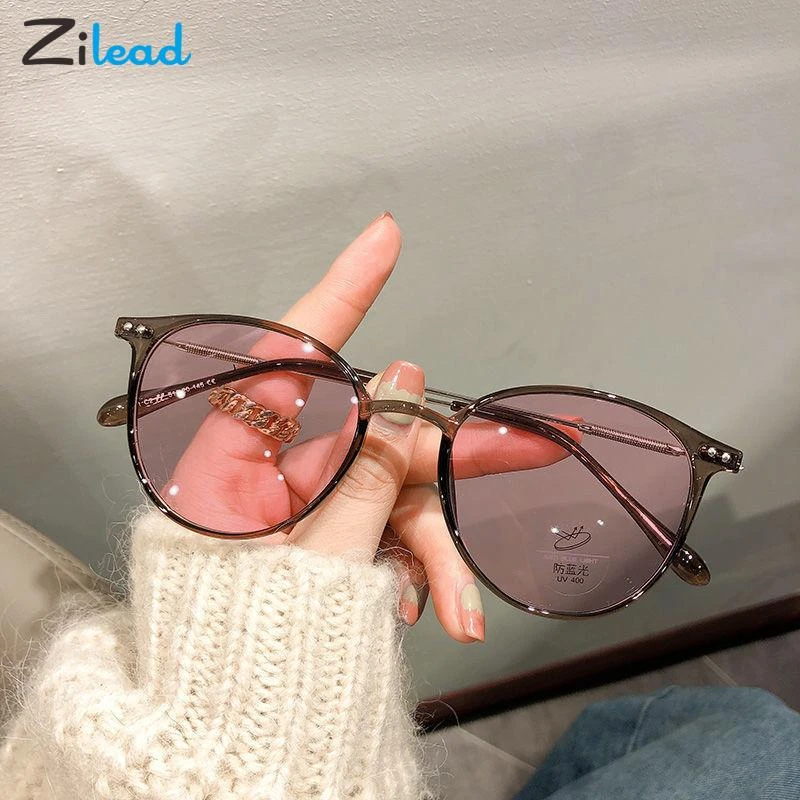 Zilead Anti Blue Light Photochromic Myopia Glasses Women Men Metal