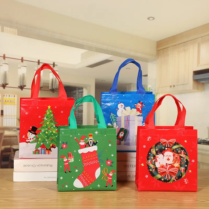 Christmas Gift Bags Cartoon Cute Santa Elk Snowman Printing Non Woven Handbag Hot Pressing Party Supplies Ornaments gift bags,christmas gift bags