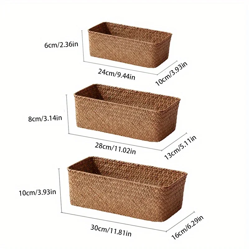Bathroom Storage Basket Home Storage Basket Box Grass Woven Rectangular Storage Container Sundries Kitchen Drawer Organizer - 6