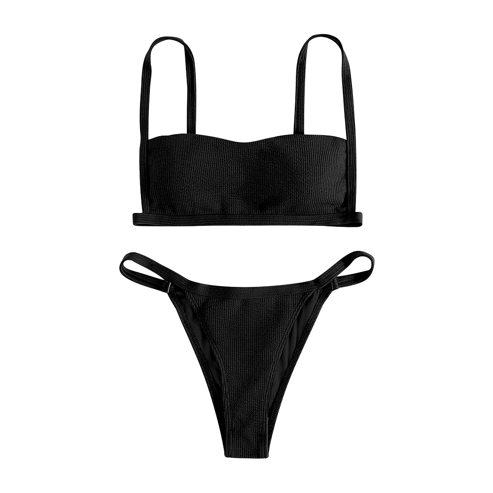 Swimsuit 2022 New Summer Plain Thong Women Bikini High Waisted Swimwear Solid Color Beachwear Beach Bathing Suits