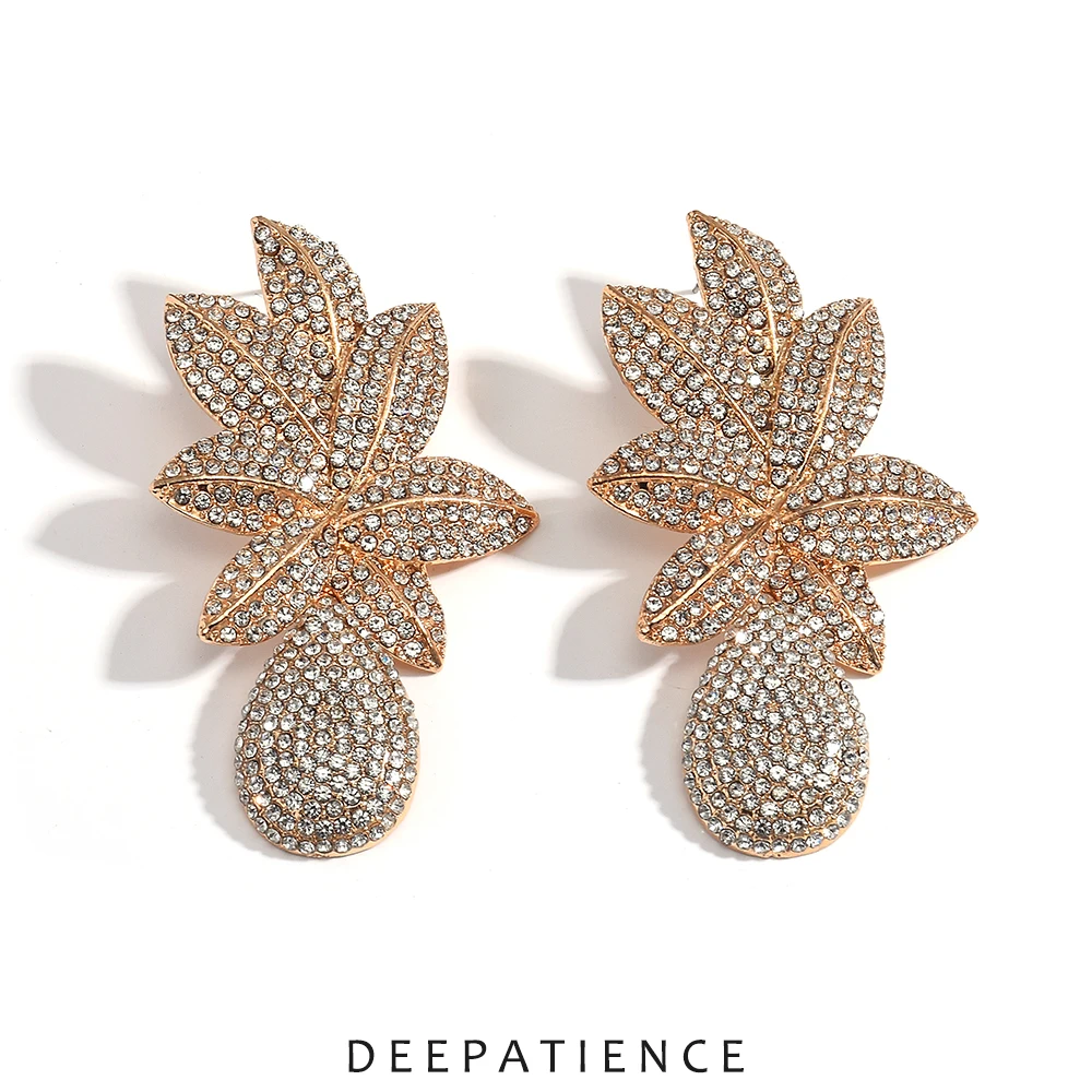 DEEPATIENCE Long Metal Flower Drop Earrings Fully Studded With