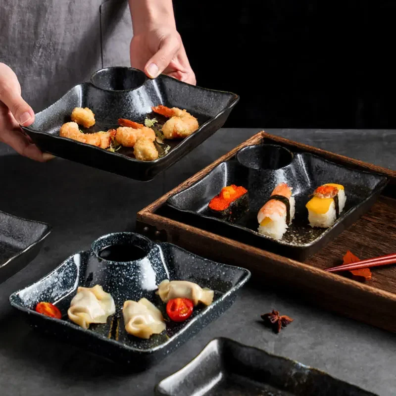 Japanese Dining Plate Ceramics Dipping Sauce Plate Vintage Cold Vegetables Tableware Chinese Dumpling Dish Sector Fish