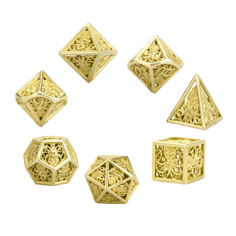

583F 7 Pcs Metal Dices Hollow Dices-Poker Game Dices Set-Polyhedron Dices for Party