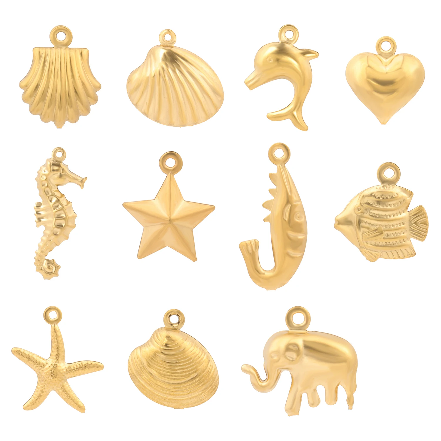 

Stainless Steel Gold Color Pendants Fish Elephant Shell Shape Charms For Making DIY Jewelry Necklace Supplies 5pcs Wholesale