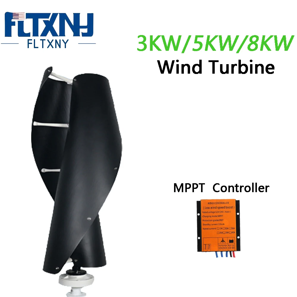 

FLTXNY Vertical Wind Turbine 3000W 5000W 8000W 12V 24V 48V 3 Phase Upright Coreless Wind Generator With Controller