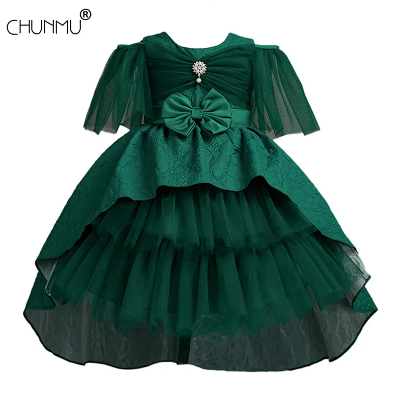 

Lace Flower Dress for Girls 2-10 Years Child Birthday Party Princess Clothes Summer New Bow Tulle Trailing Tutu Kid