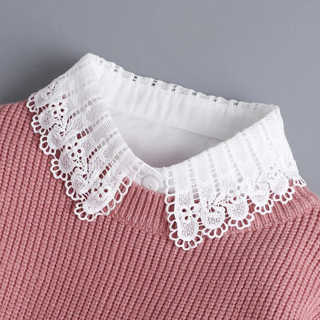 Hollow koronkowa szyfonowa lalka bawełna z imitacją kołnierzyka bluzka sweter odpinany do koszuli kołnierz fałszywy kołnierz klapa kobiety Top obroże Decor 5