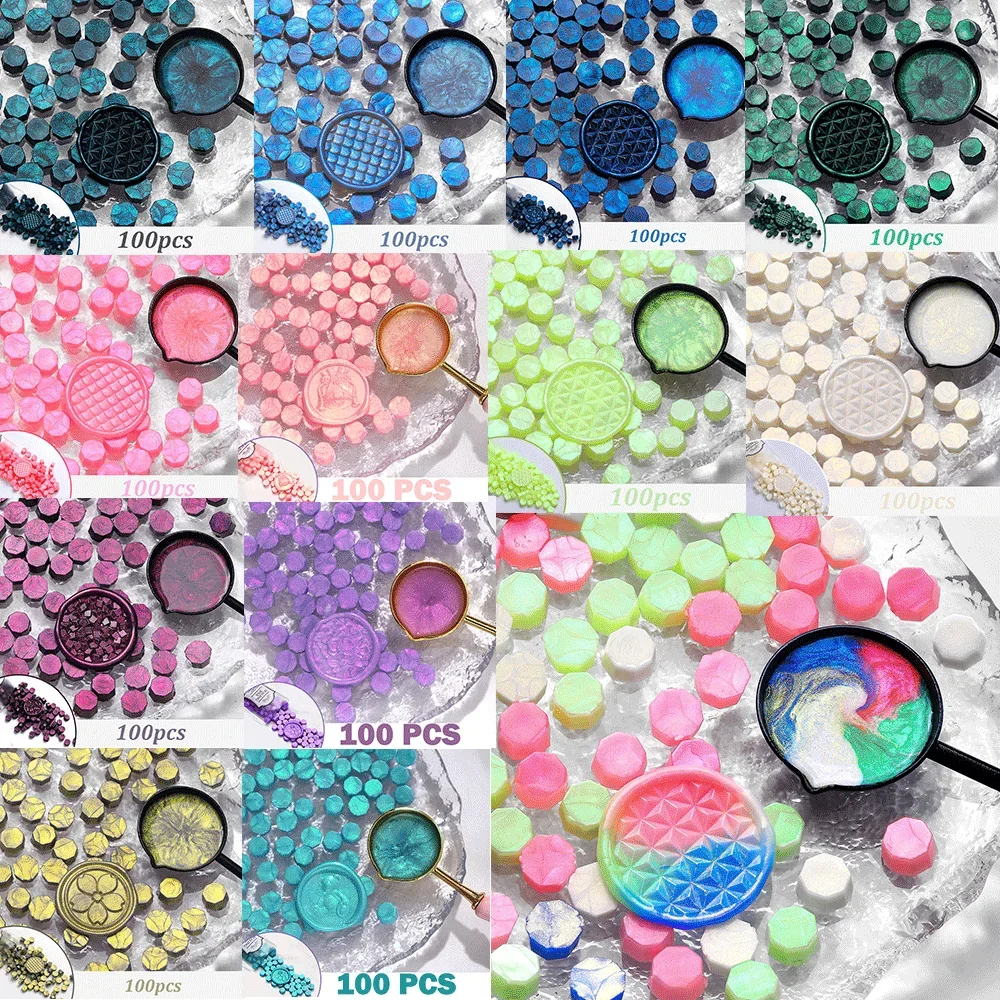 Aurora Borealis Octagonal Colours Fiery Paint Wax Grain Glitter Polariser Fiery Paint Stamp Sealer Wax 100pcs