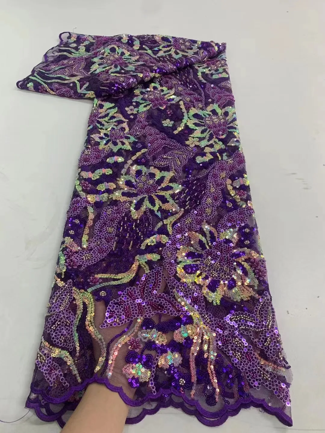 

Nigerian 2023 Heavy Handmade Beads Tulle Lace Fabric African Luxury Sequins Pearl Fabric Fashion For Women Bride Dresses Sewing