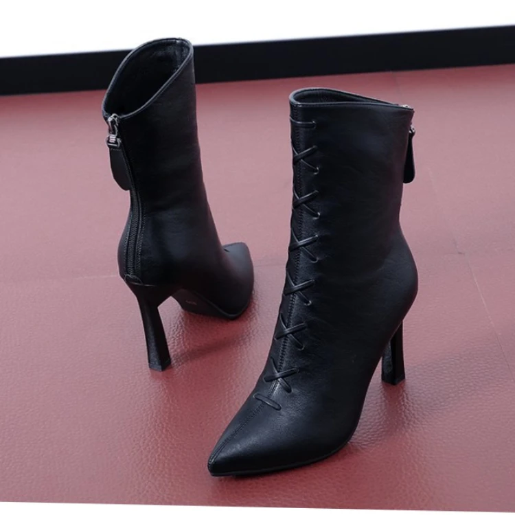 

Осенние женские туфли на каблуке с заостренным носком, модные пикантные новые ботильоны на тонком каблуке для женщин, классические женские ботинки челси с боковой молнией