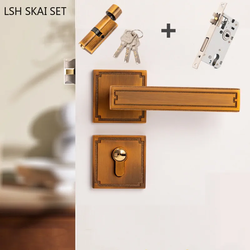 IndoorAluminumAlloySecurityDoorLockChineseDoorHandleSplit