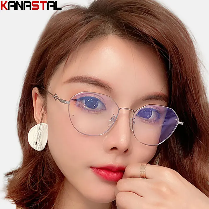 Women Blue Light Blocking Reading Glasses Fashion Oval Metal Eyeglasses