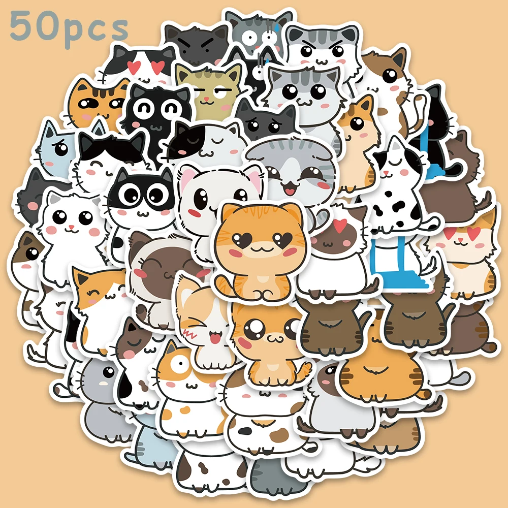 50pcs Cute Cartoon Cat Animal Stickers For Kid Waterproof Vinyl Laptop Luggage Notebook Scrapbook Water Bottles Sticker Decal 28pcs flower unicorn sticker pack romantic stickers for water bottles notebooks laptops phone bike helmets scrapbook