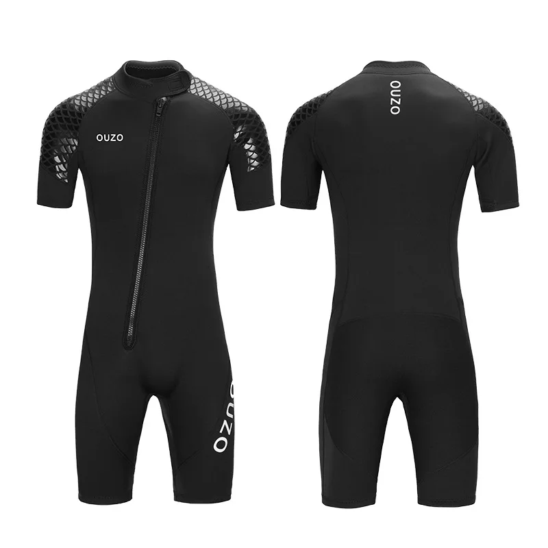 

3mm Neoprene Shorty Wetsuit, One-piece Diving Suit Front Zip Wetsuit for Scuba Diving Snorkeling Surfing Swimming Mens