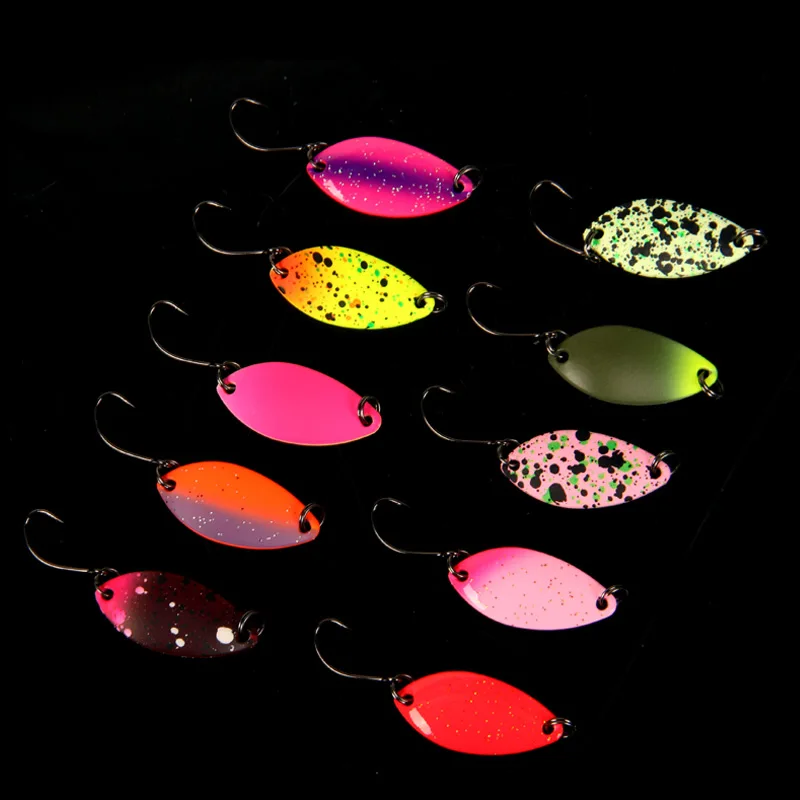 5Pcs/set Spoonbait 0.8g 1.8g 2.5g Copper Spoon Colorful Painting Mustard Hook UV Luminous for Trout Bass Stream Pesca Tackle