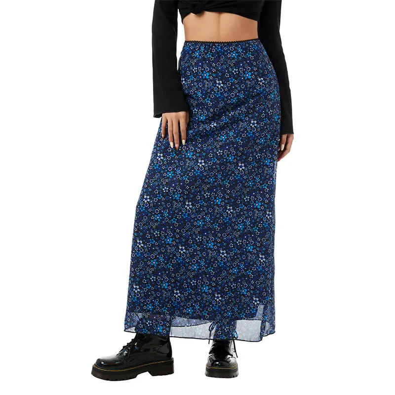 

Vinateg Women Long Bust Skirt Summer Fall Young Girls Retro Style Floral Printing High Waist Half Skirt Harajuku Club Streetwear