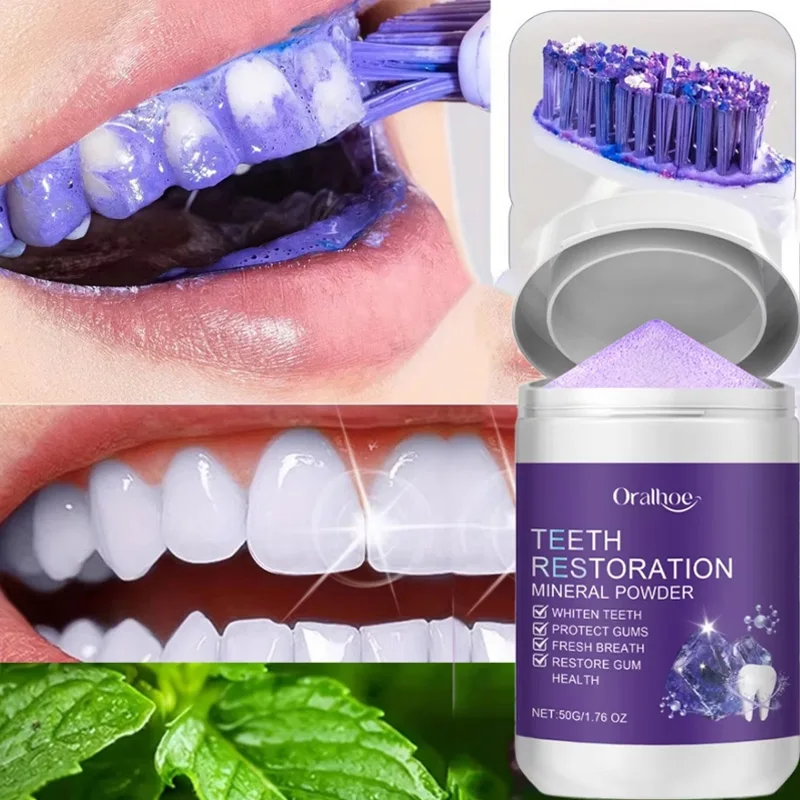 1/2/3pcs Oralhoe Purple Teeth Whitening Products Dental Whitening Protecting Gums Teeth Whitener Restoration Mineral Powder