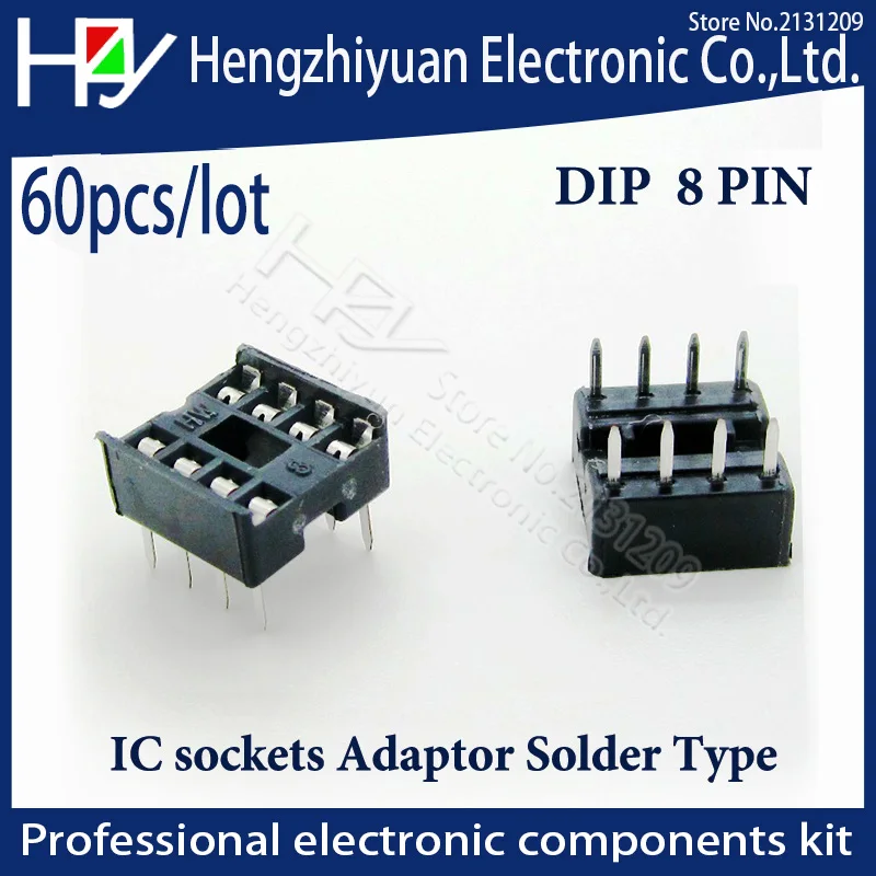 8pin IC Sockets 8pin 60PCS 2.54mm , Through Hole Stamped pin Open Frame
