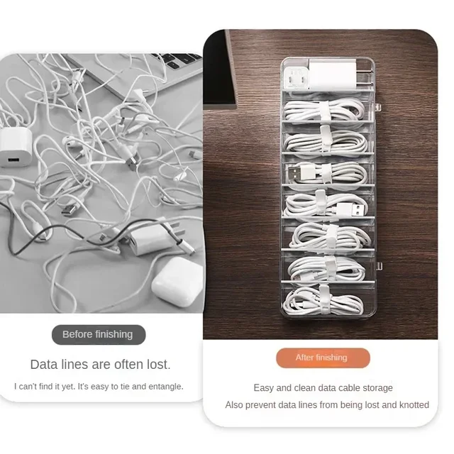 Boîte de rangement de câbles de données en plastique transparent, câble domestique, chargeur de téléphone portable, boîte de finition de câbles de chargement, boîte à grille divisée 5