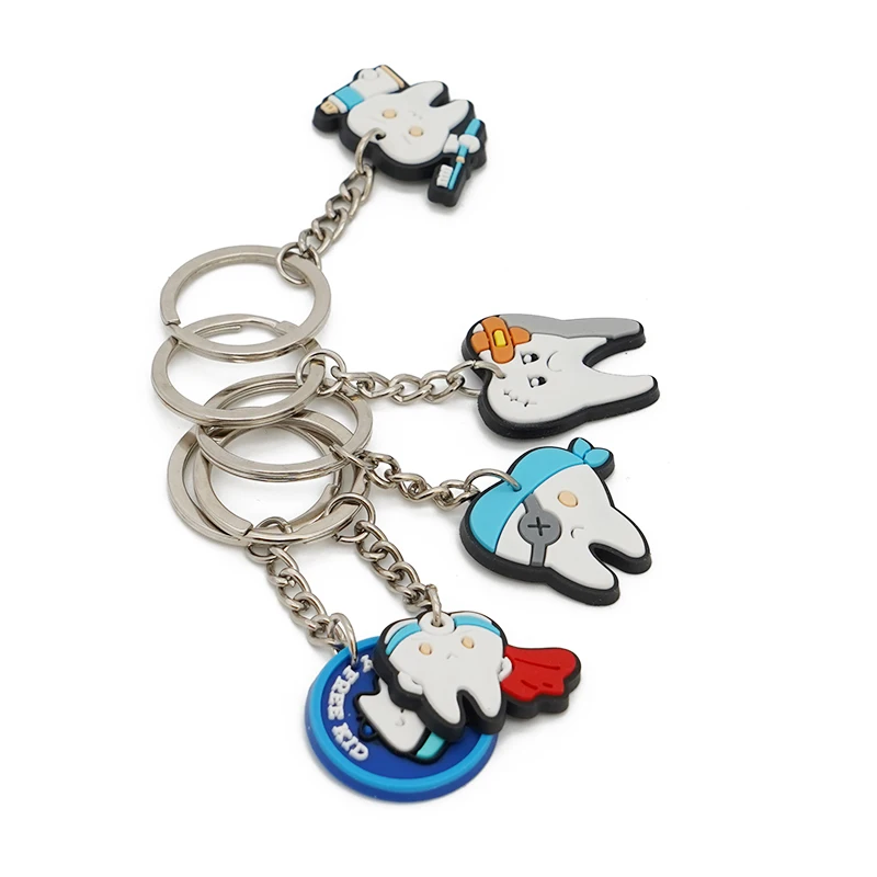 10pcs Tooth Shape Model Keychain PVC Keyring Cartoon Lovely Girls Kids Gift Pendant Teeth Key Chain