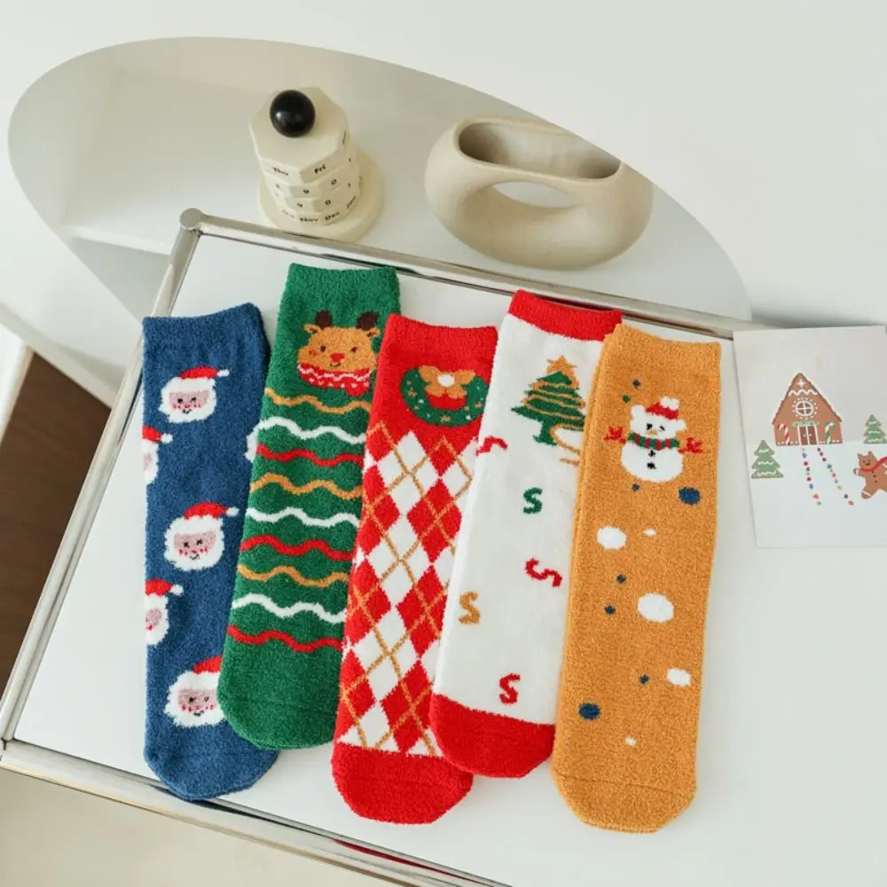 

Santa Claus Christmas Socks Elk Christmas Tree Coral Fleece Socks Female Hosiery Fashion Christmas Calf Socks Ladies