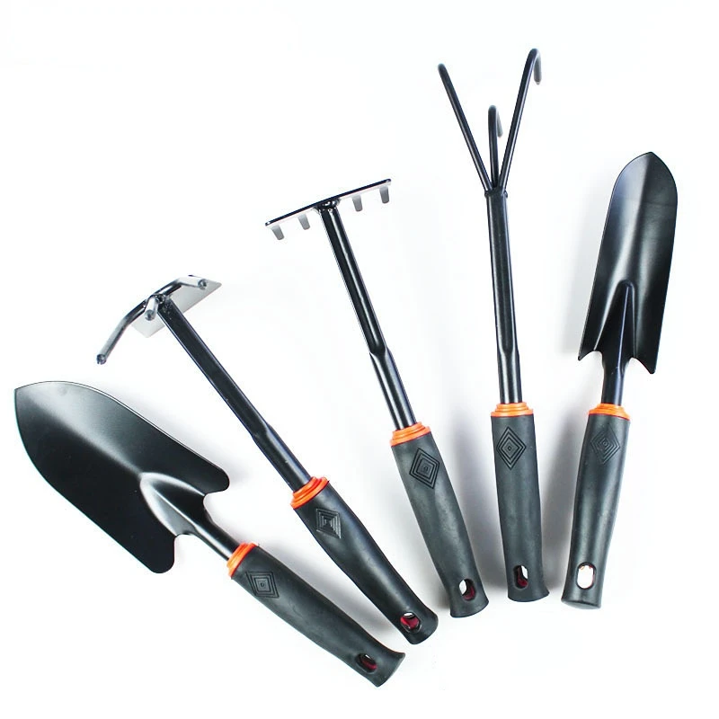 Gardening Tools Black Plastic Handle Two-headed Hoe Dual-use Hoe Five-tooth Rake Outdoor Hoe Flower Shovel Garden Shovel