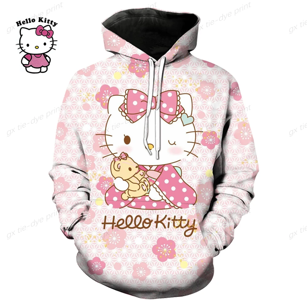 

Kawaii Anime HELLO KITTY Women Hoodie Cute Cartoon Long Sleeve Casual Hoodie Oversized Sweatshirt Harajuku Tops Fashion Pullover