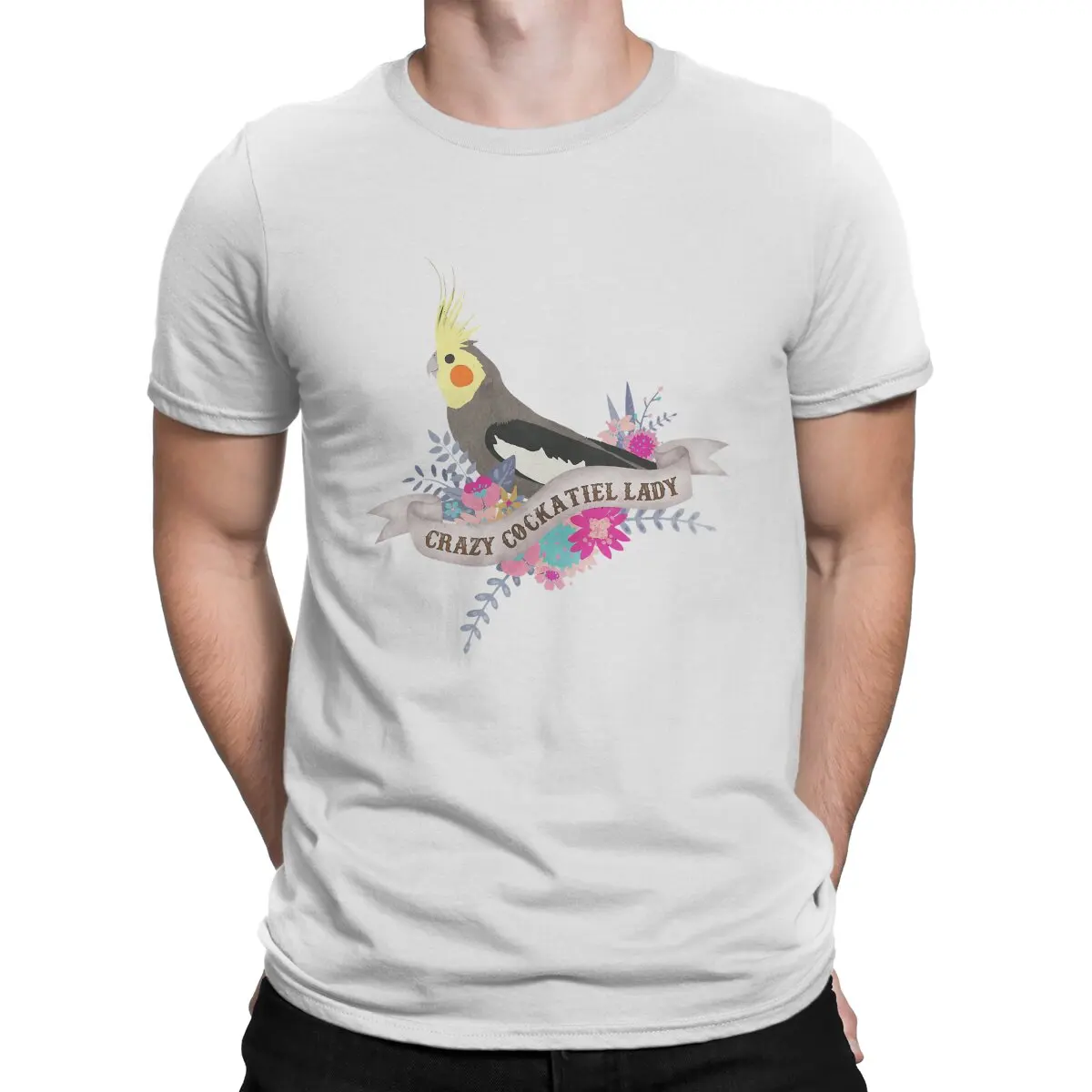 thumbnail image 1 of Camisetas Crazy Lady para hombre, divertidas camisetas de algodón con diseño de cacatúa, cuello redondo y manga corta, ropa estampada., 1 of 7