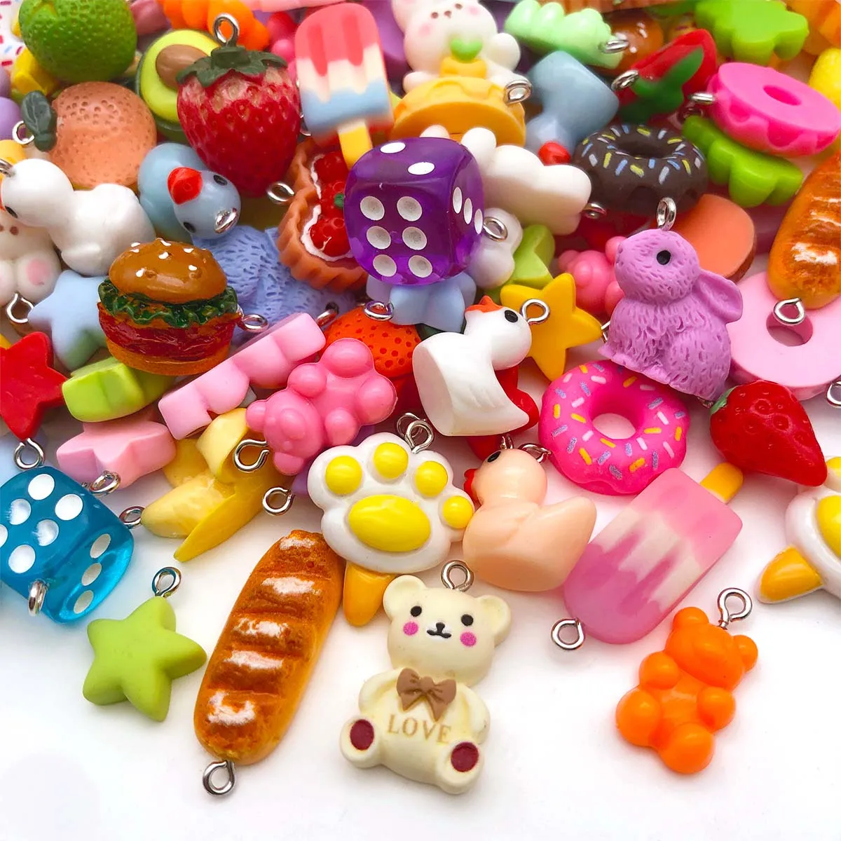 Randomly Mix 10/20pcs Colorful Resin Charms Cute Imitation Animal Fruit Food Series Pendants For DIY Jewelry Making Accessories