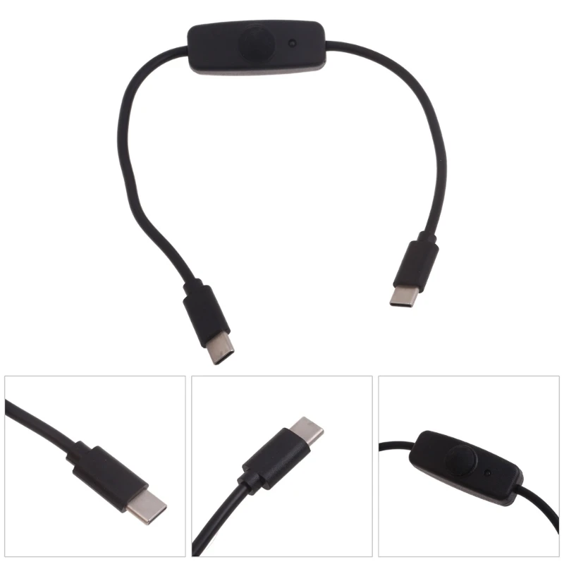 USB C Cable with ON/Off Button USB Type C Male to Male Power Cable with Switches for Cellphone Power Supply 31cm charging cable usb charging cable