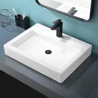 24x18 inch ceramic container sink above countertop, rectangular bathroom countertop, bathroom sink bowl basin with faucet hole 1