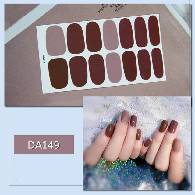 14tips/sheet Nail Wraps Polish Decals Strips Golden Glitter 3D Adhesive Full Nail Art Stickers Manicure Kits Drop Shipping DA149