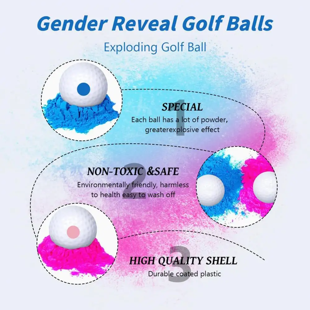 Party Themed Gender Reveal Decoration Gender Reveal Golf Ball Set with Powder Explosion Party Themed Announcement for Golf