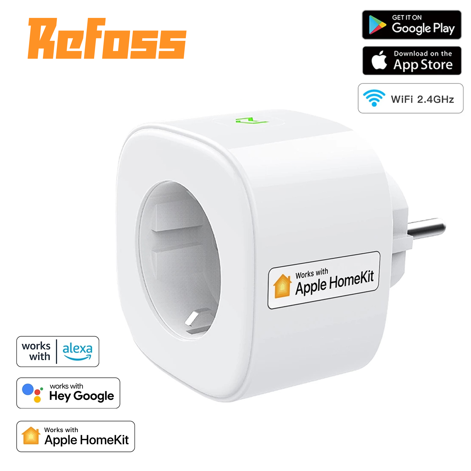Refoss 16A WiFi Socket HomeKit Smart EU Plug Timer Schedule Remote Voice Control Support Alexa Google Assistant