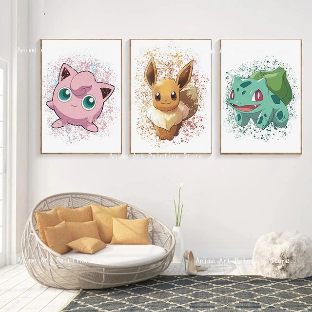 Pintura em tela pokemon cartaz anime bulbasaur pikachu mural arte imagem  para sala de estar crianças fundo da casa decoração da parede - AliExpress