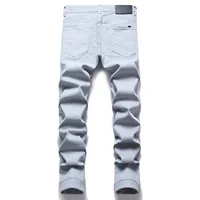 Solid Color Men's Fashion Slim Stretch Jeans High Street Casual Streetwear Autumn Hip Hop Mid-Waisted Trousers 2
